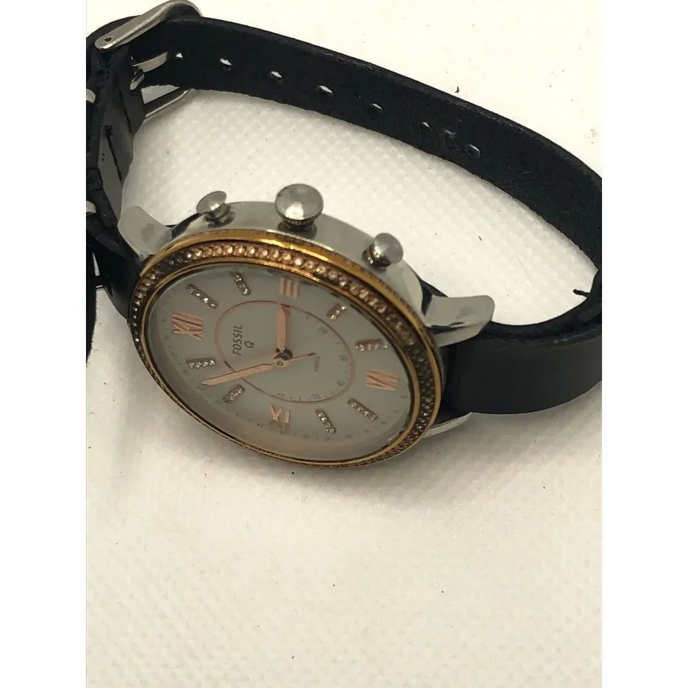 Fossil Q FTW5011 Womens Black Leather Analog White Dial Hybrid Smart Watch HK114
